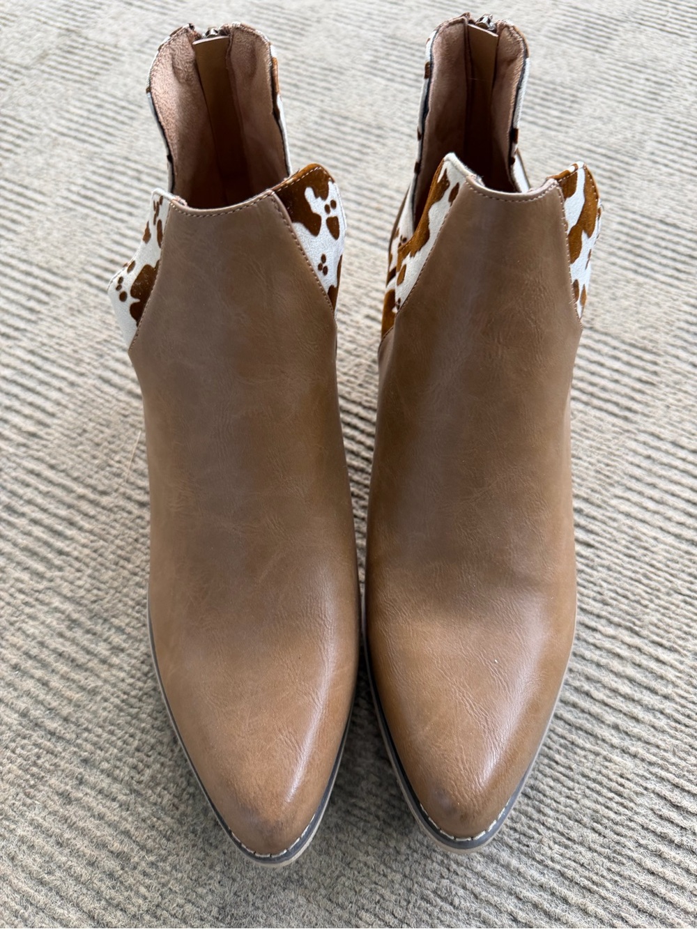 Natural Reflections Brown Ankle Booties with Cow-Print Accent